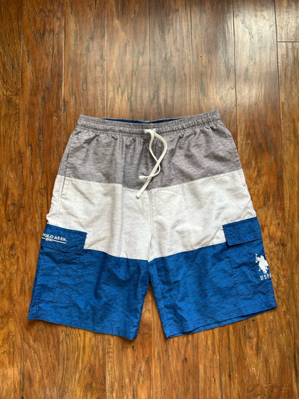 U.S. Polo Assn. Gray White and Royal Blue Colorblock Swim Shorts